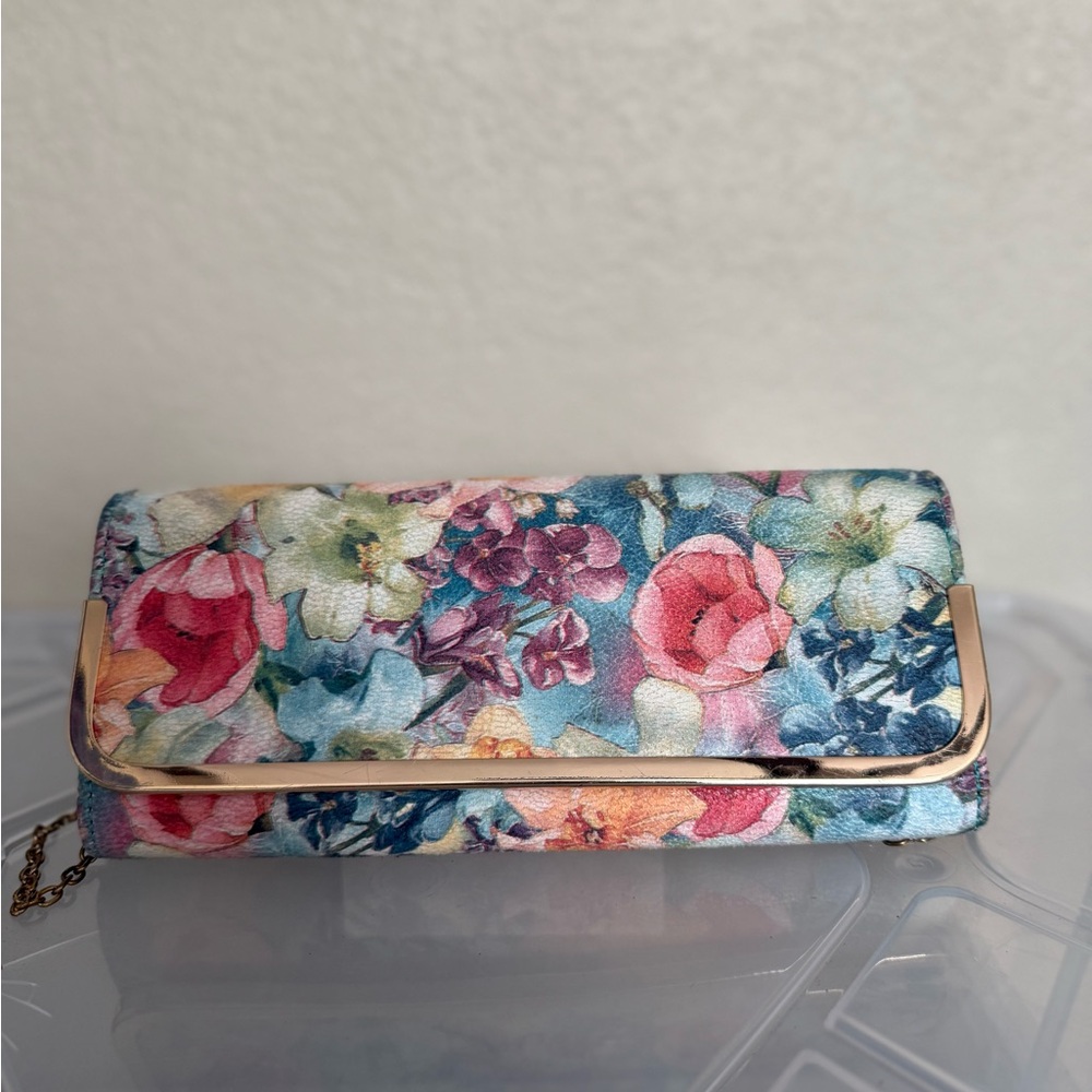 SHEIN Pink and Blue Floral Clutch Wristlet